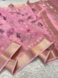 Pink shade  kora organza  embroidery Banarasi saree
