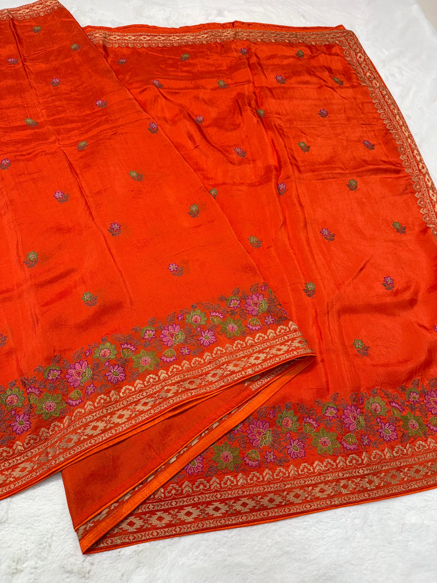 Orange shade viscose embroidery premium designer saree