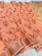 Peach  shade kota embroidery Banarasi saree