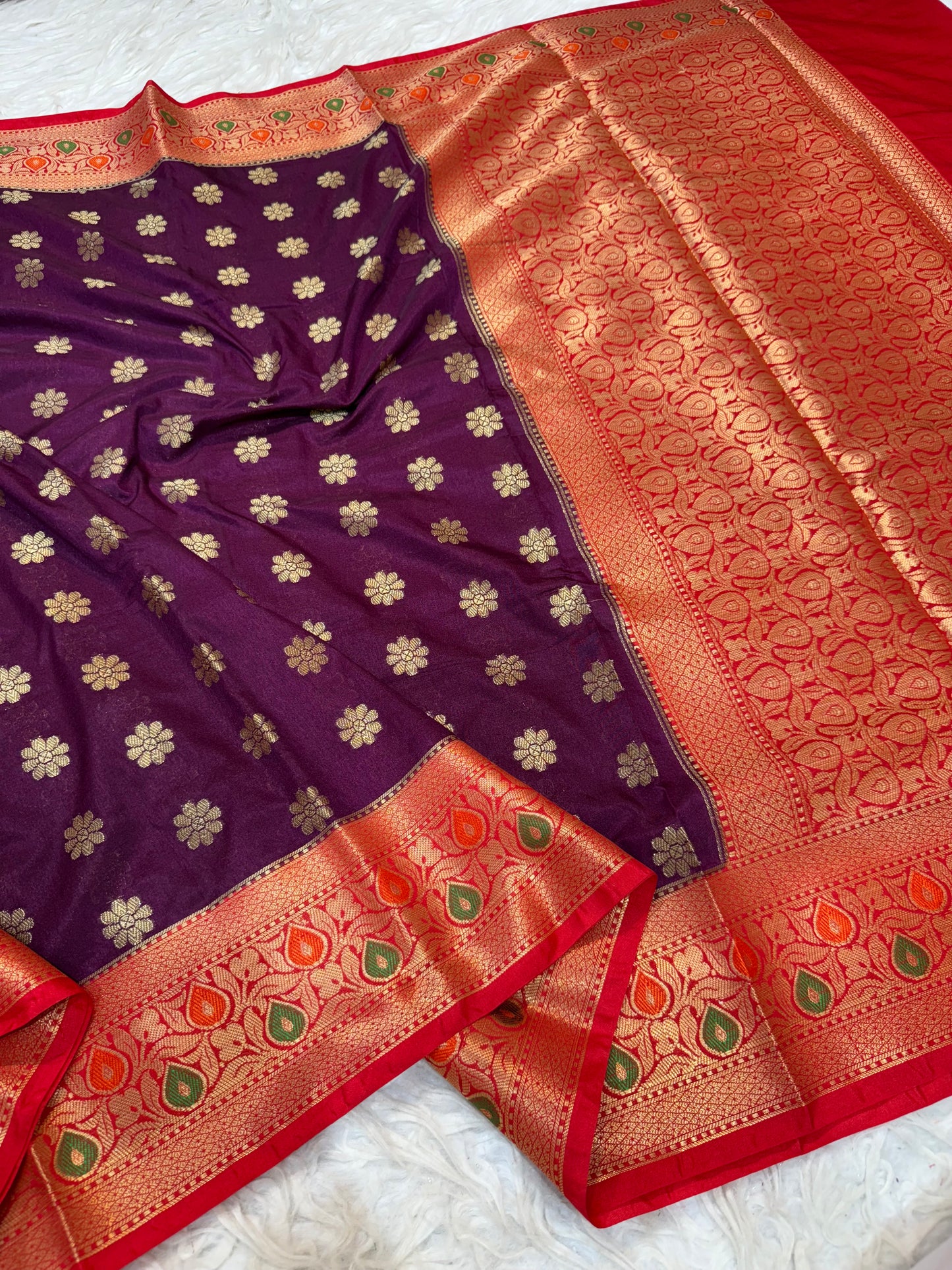 Magenta & red shade  Dupion Silk premium Banarasi Saree