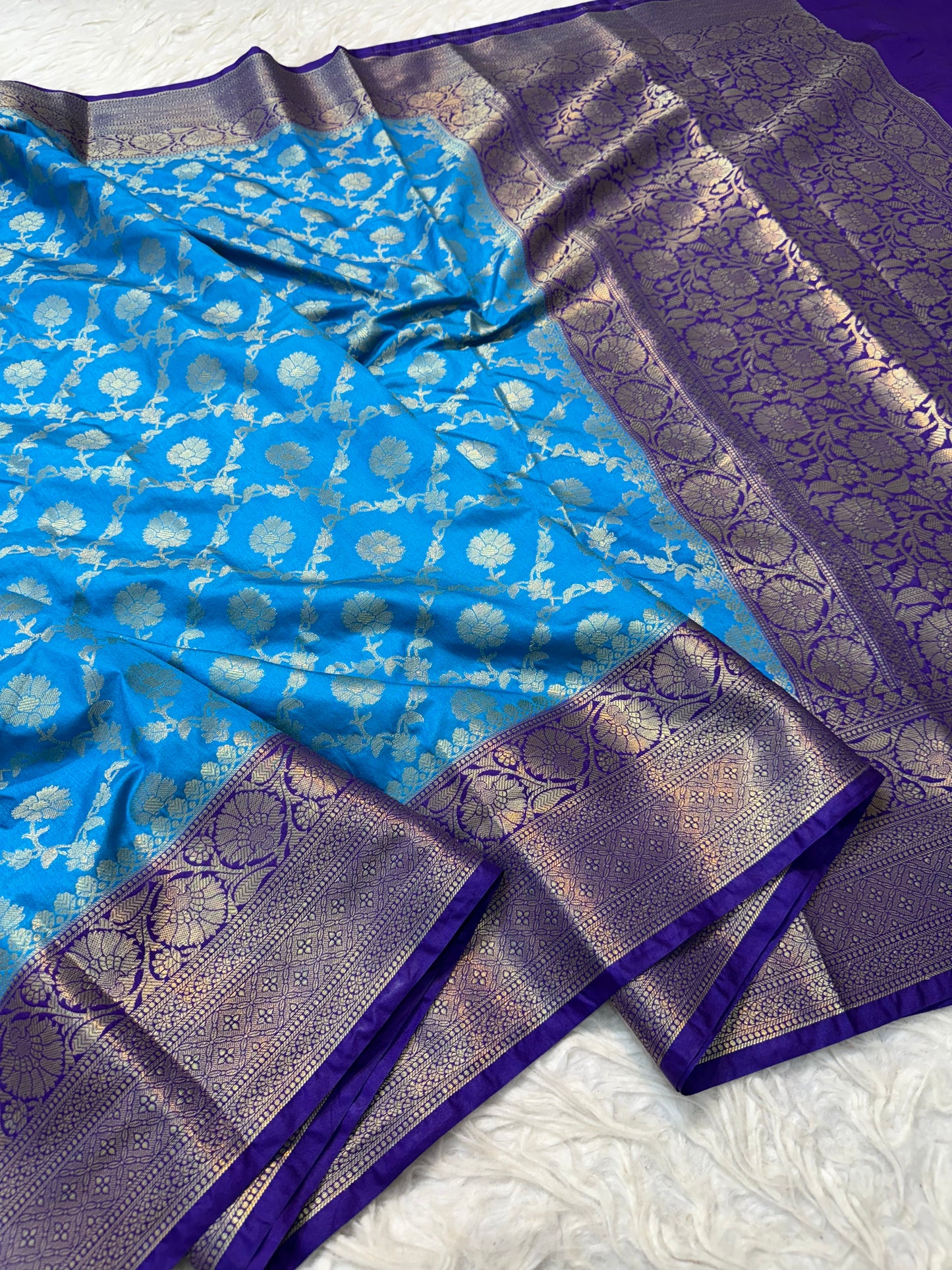 Powder blue nevy shade  Dupion Silk premium Banarasi Saree