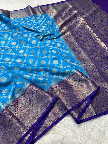 Powder blue nevy shade  Dupion Silk premium Banarasi Saree