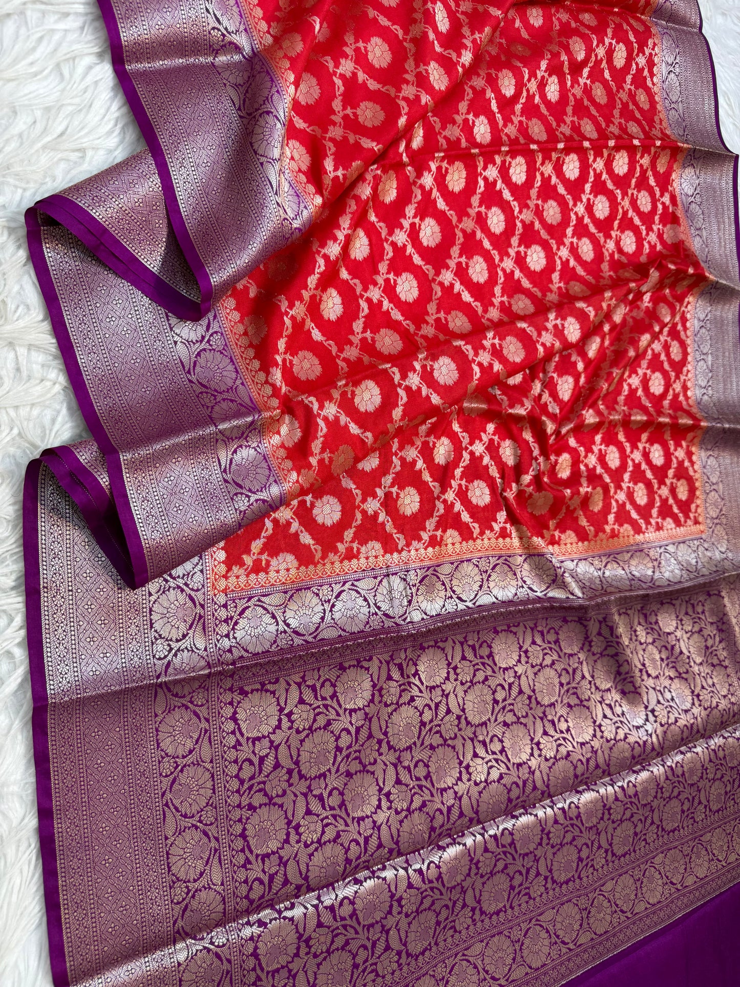 Red magenta shade  Dupion Silk premium Banarasi Saree