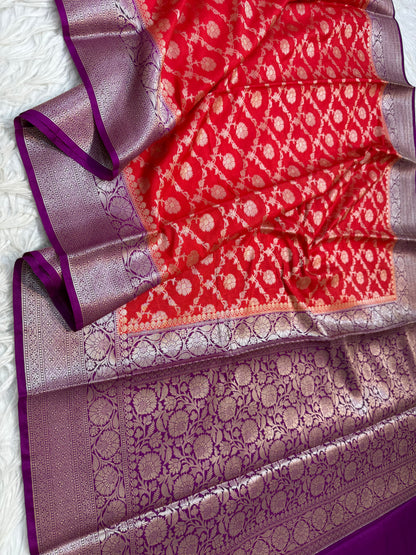 Red magenta shade  Dupion Silk premium Banarasi Saree