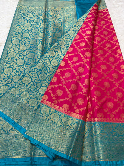 Royal pink firozi shade  Dupion Silk premium Banarasi Saree