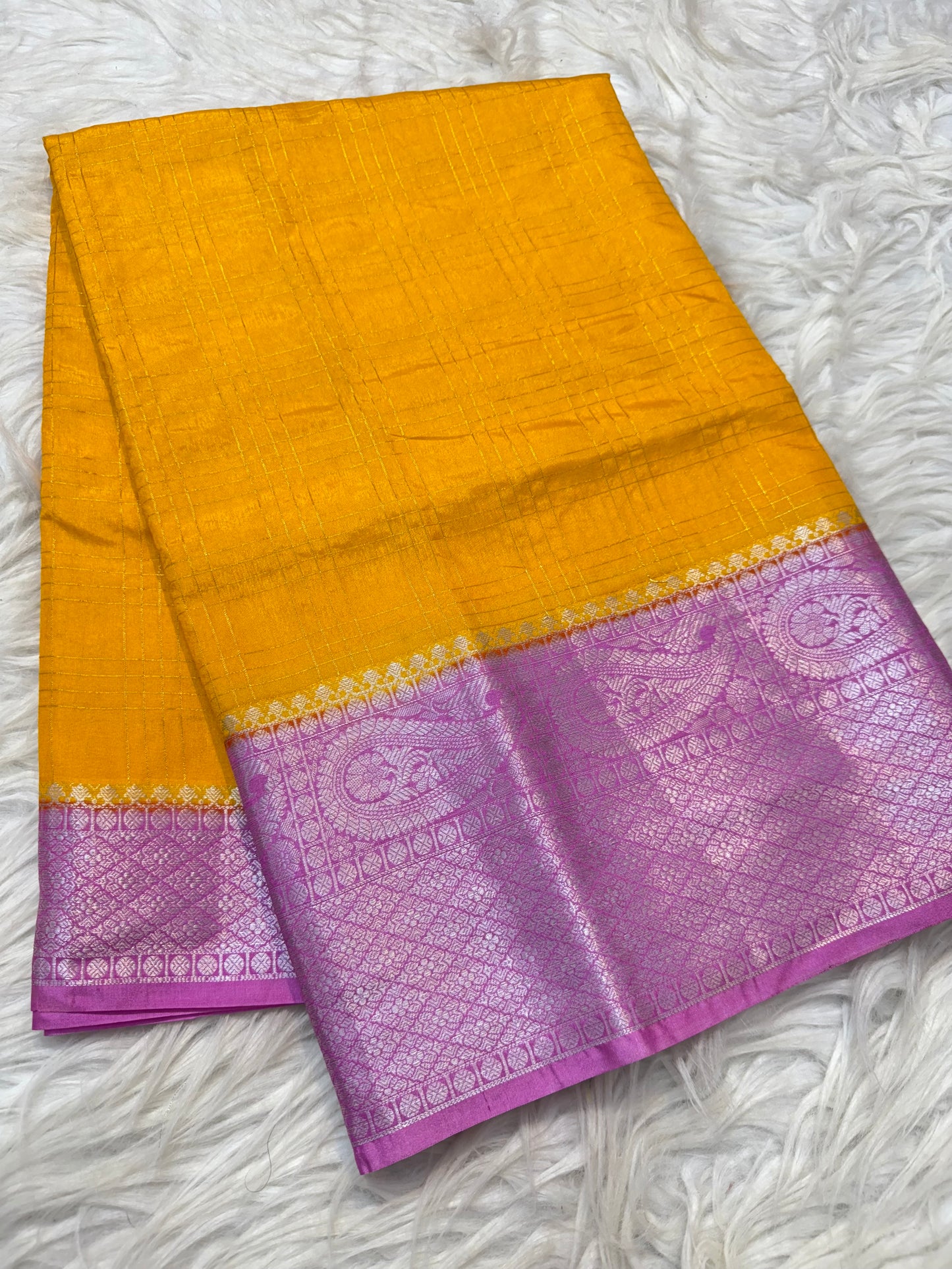 Mango & royal pink shade  Dupion Silk premium Banarasi Saree