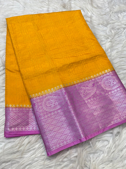 Mango & royal pink shade  Dupion Silk premium Banarasi Saree