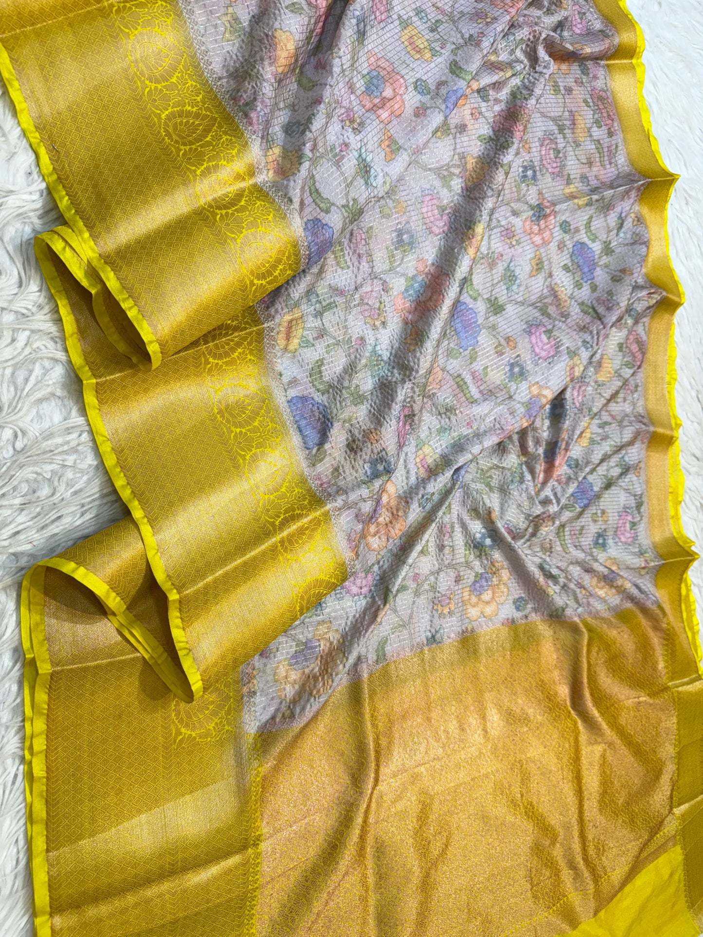 multicolour Dupion silk digital print Banarasi saree