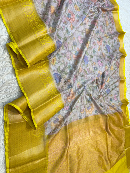 multicolour Dupion silk digital print Banarasi saree