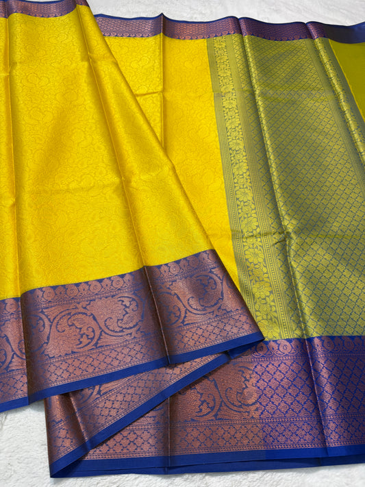 Gold royal blue shade kora silk premium Banarasi saree