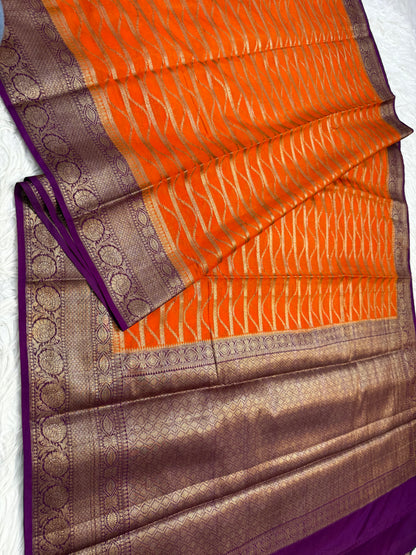 Orange magenta shade georgatte Banarasi saree