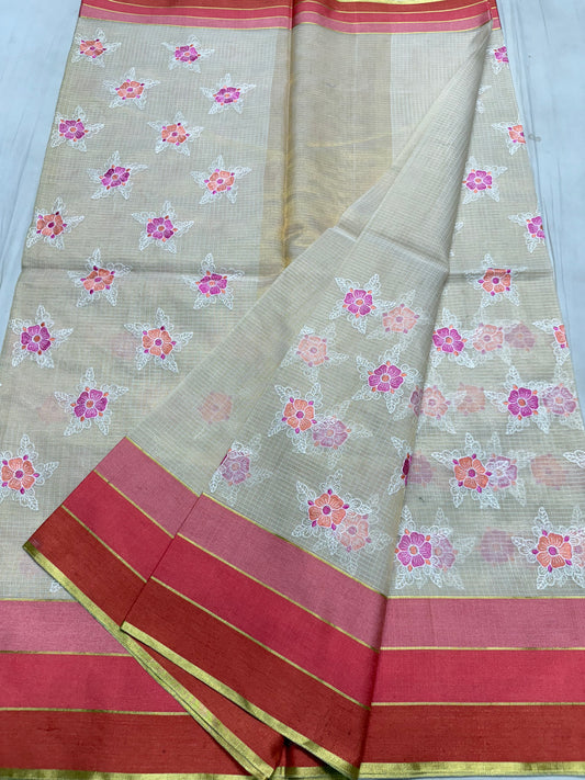 Off White maharani royal pink pink shade tissue kota embroidery Banarasi saree