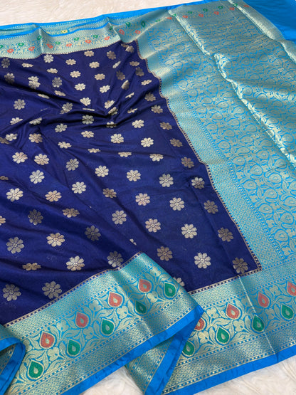 Royal blue & firozi shade  Dupion Silk premium Banarasi Saree