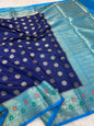 Royal blue & firozi shade  Dupion Silk premium Banarasi Saree