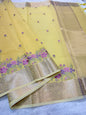 Yellow shade linen designer embroidery Banarasi saree