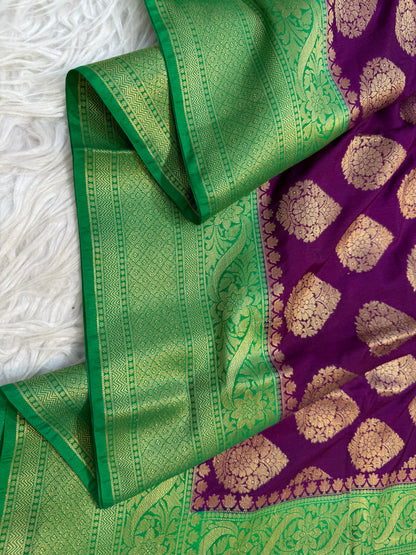 Magenta & green Dupion Silk Banarasi Saree 