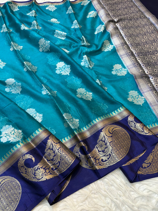 Firozi blue warm silk premium Banarasi saree