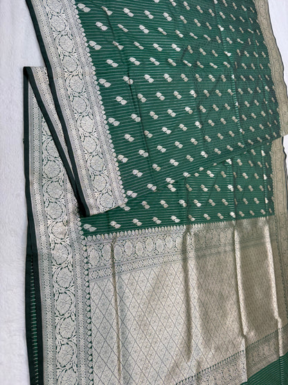 Bottle green shade katan Banarasi silk Saree
