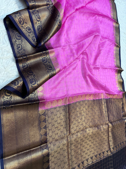 Pink blue warm silk premium Banarasi saree