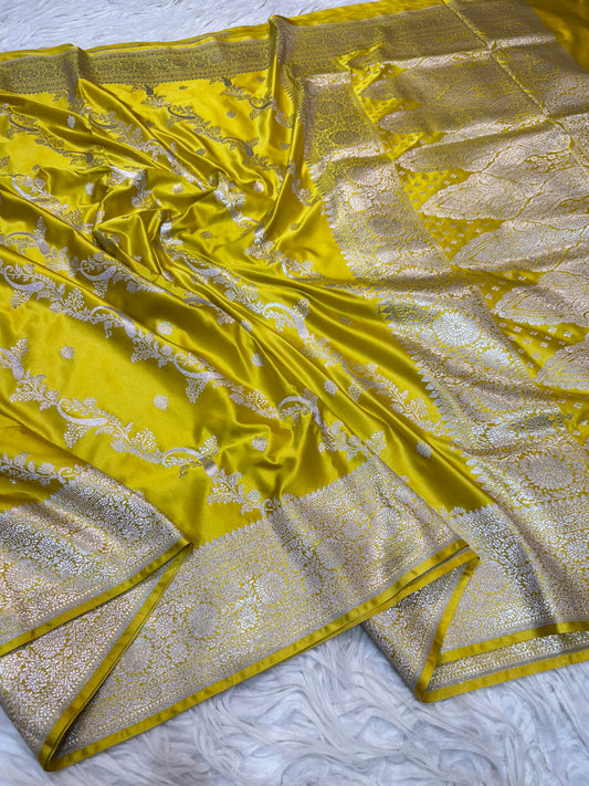 Mustard shade premium mashru katan Banarasi saree