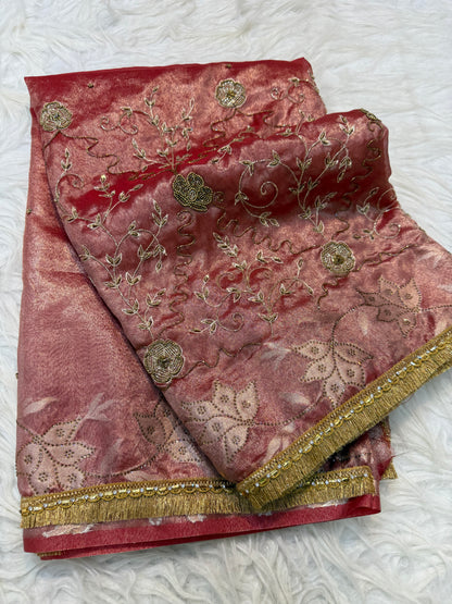 Tissue Aari Work Banarasi silk saree