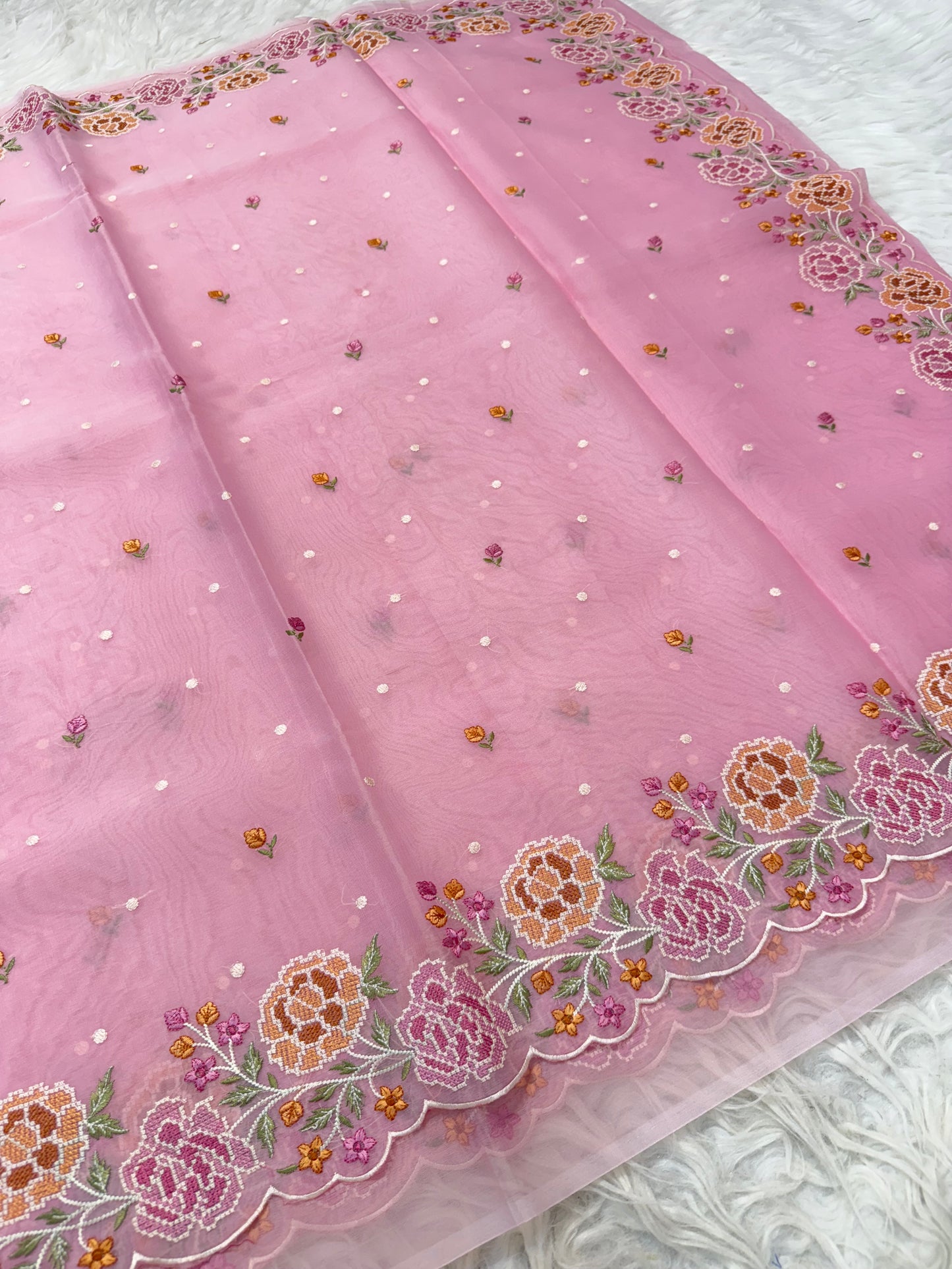 Banarasi kora organza cutwork embroidery saree