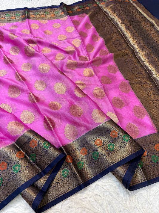 Pink blue warm silk premium Banarasi saree
