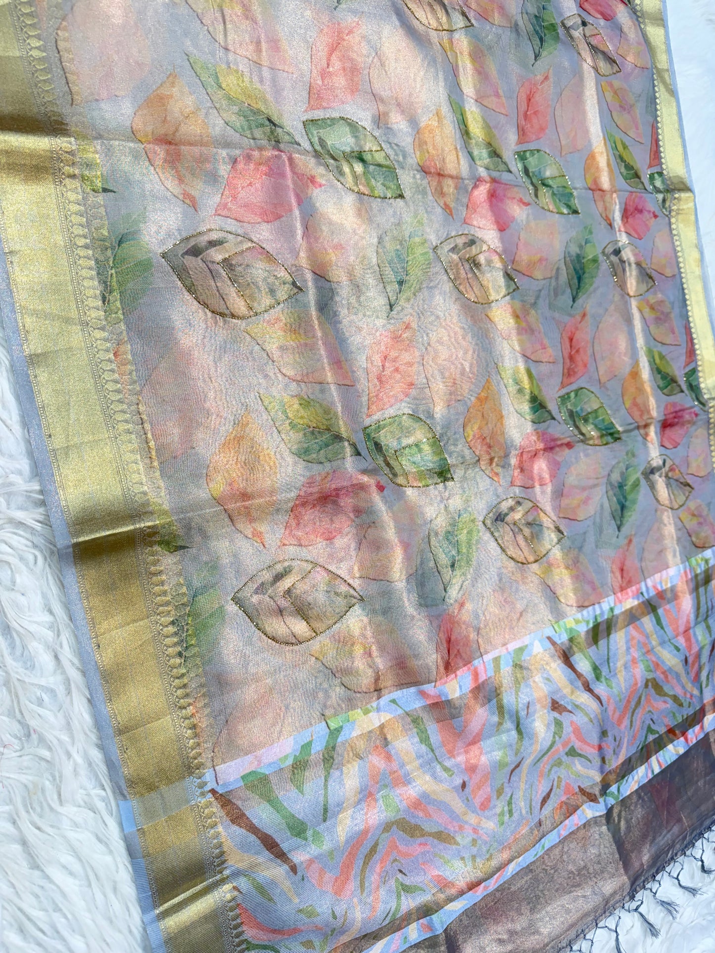 Tissue digital print handwork Banarasi saree