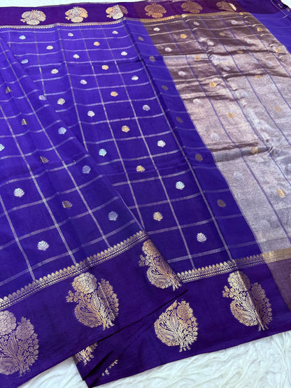 Navy Raw mango soft silk banarasi saree
