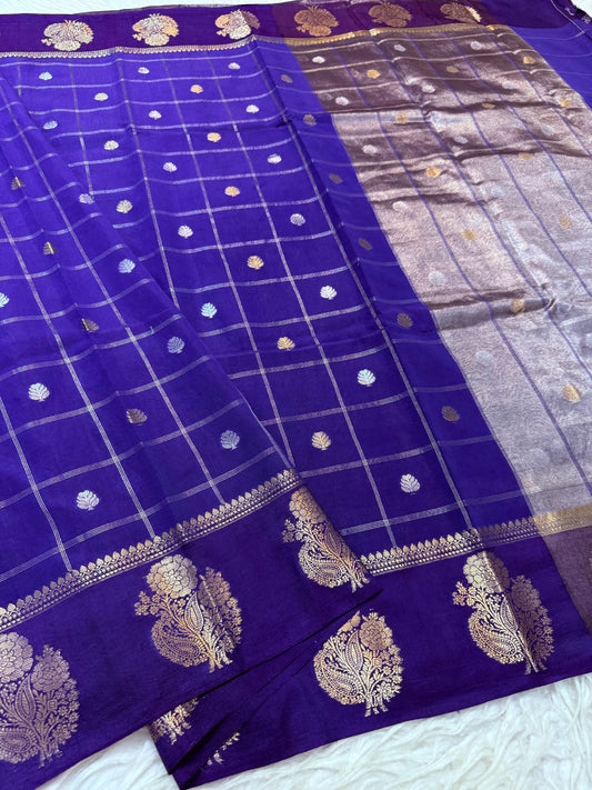 Navy Raw mango soft silk banarasi saree