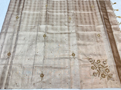 Beige shade tissue kota designer hand work Banarasi saree