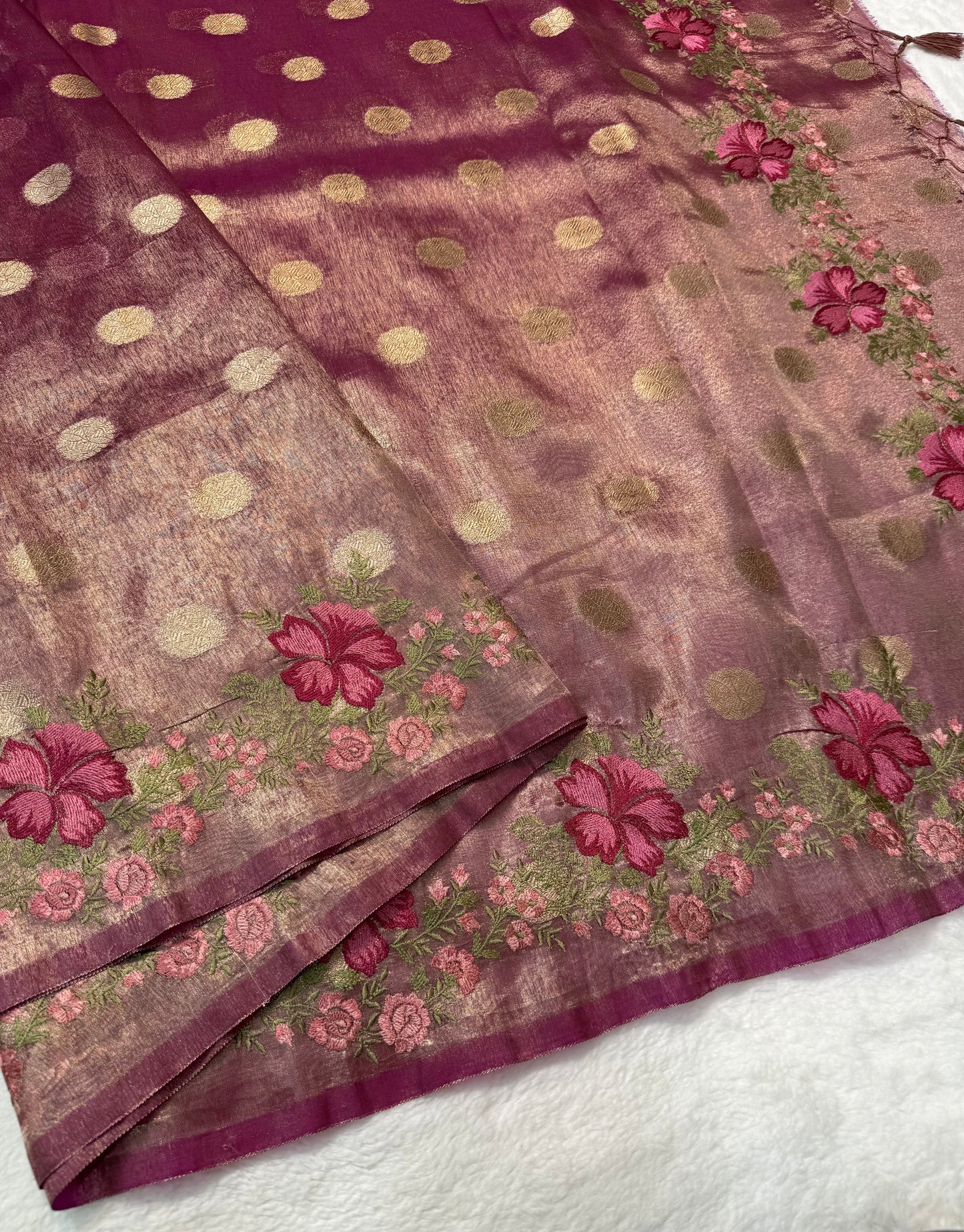 Magenta tissue cutwork embroidery premium designer Banarasi saree