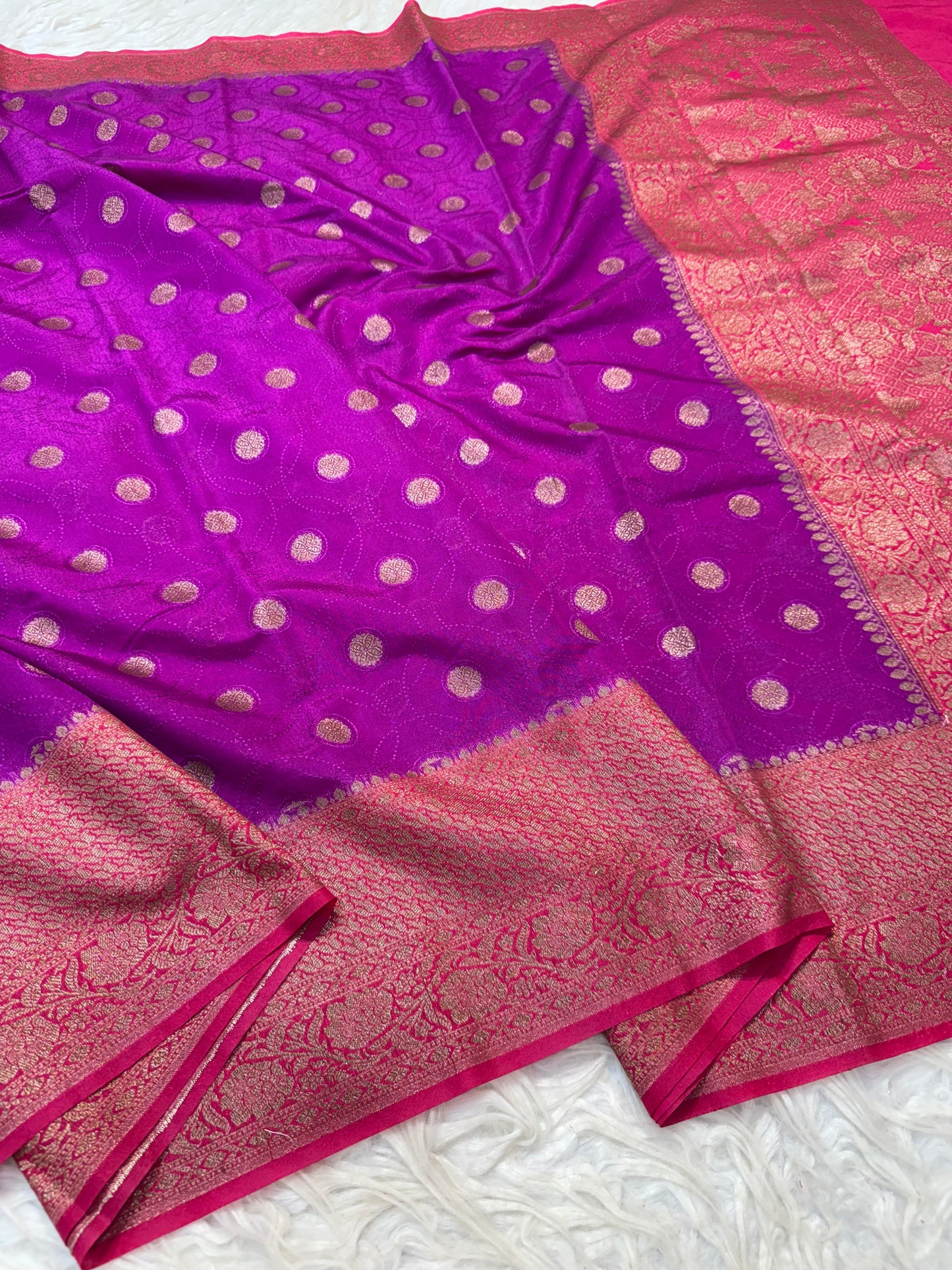 Purple royal pink shade Dupion Silk premium Banarasi Saree