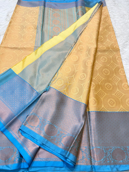 Beige firozi shade premium soft silk Banarasi saree