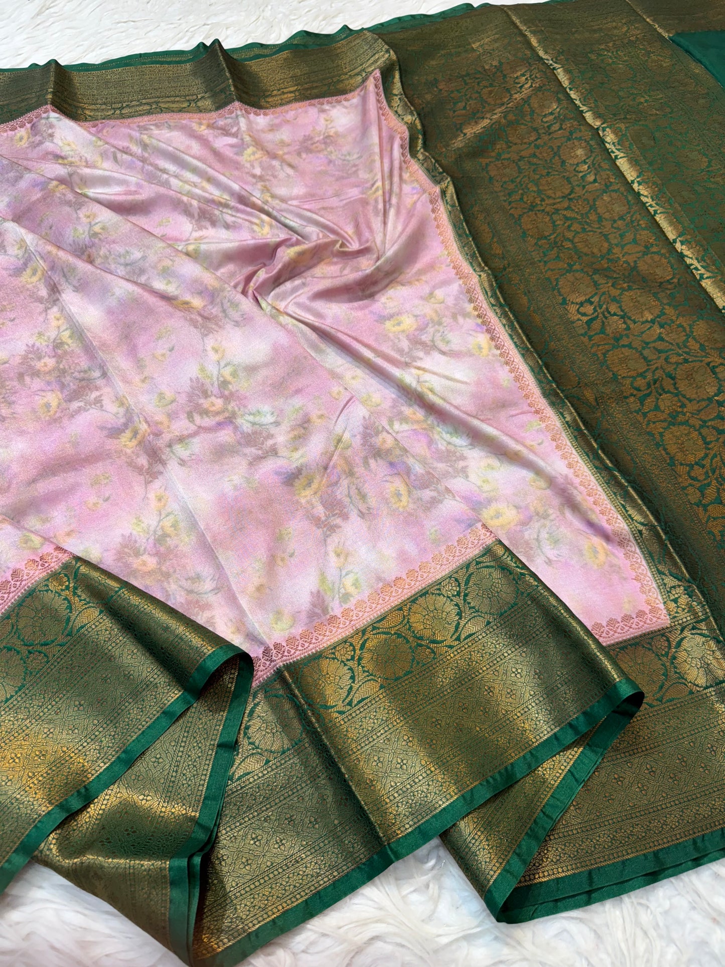 multicolour Dupion silk digital print Banarasi saree