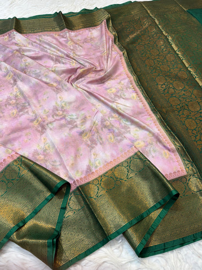 multicolour Dupion silk digital print Banarasi saree