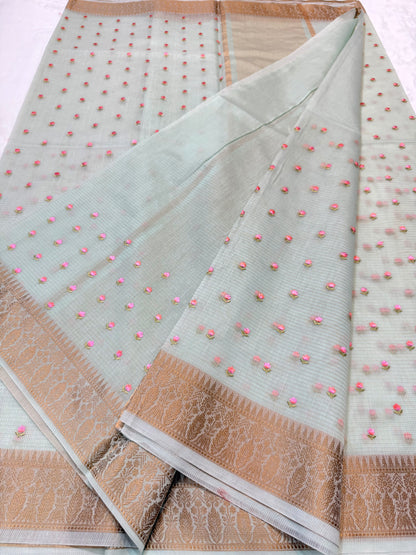 Sea green  shade kota designer embroidery Banarasi saree