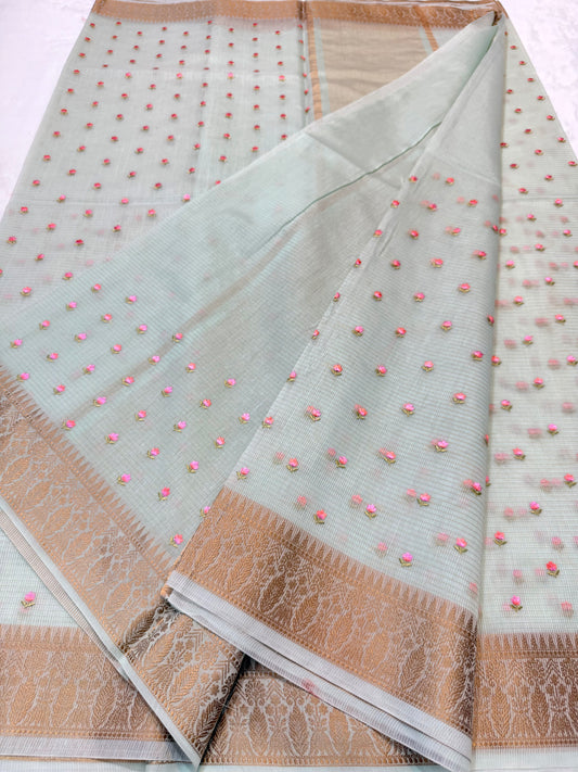 Sea green  shade kota designer embroidery Banarasi saree