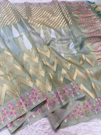 Kota fancy embroidery Banarasi saree
