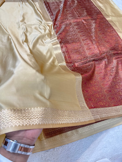 Beige shade mashru silk premium Banarasi silk Saree