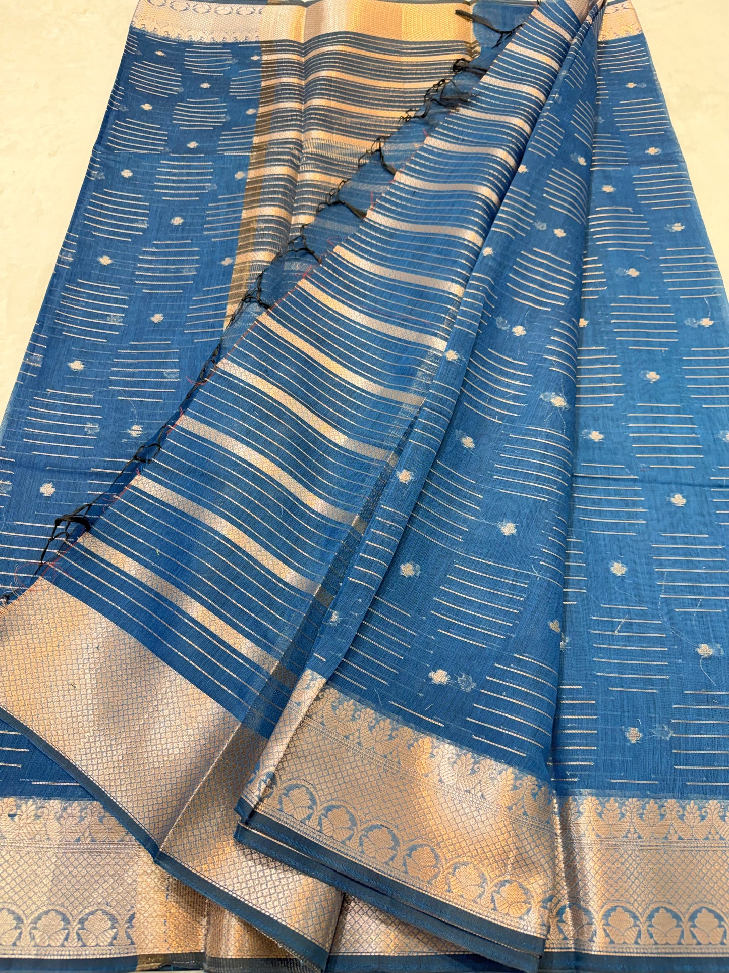 Sky blue  shade cotton silk premium Banarasi saree