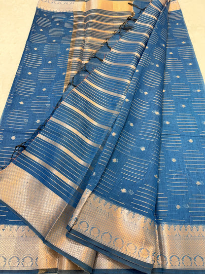 Sky blue  shade cotton silk premium Banarasi saree