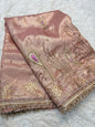 Peach shade tissue ari & zardosi work designer premium Banarasi saree
