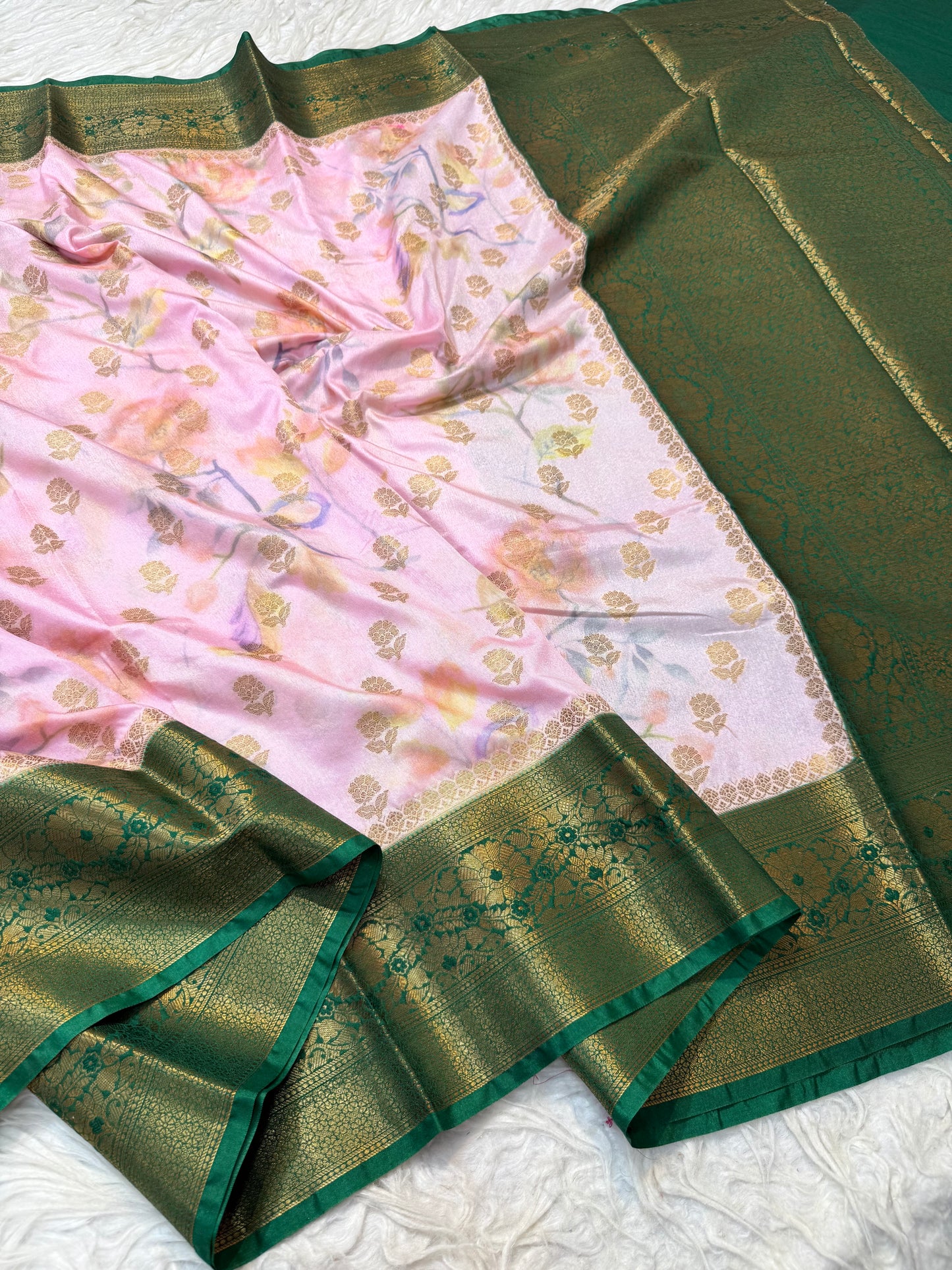multicolour Dupion silk digital print Banarasi saree