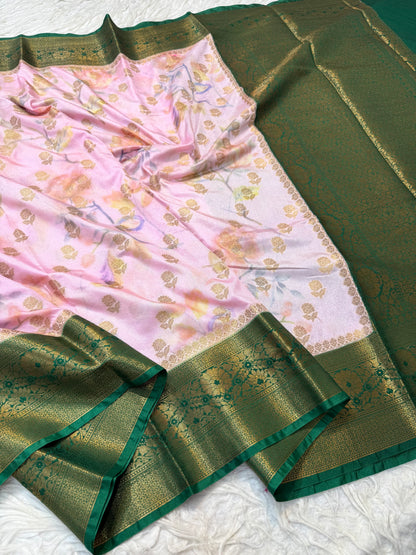 multicolour Dupion silk digital print Banarasi saree