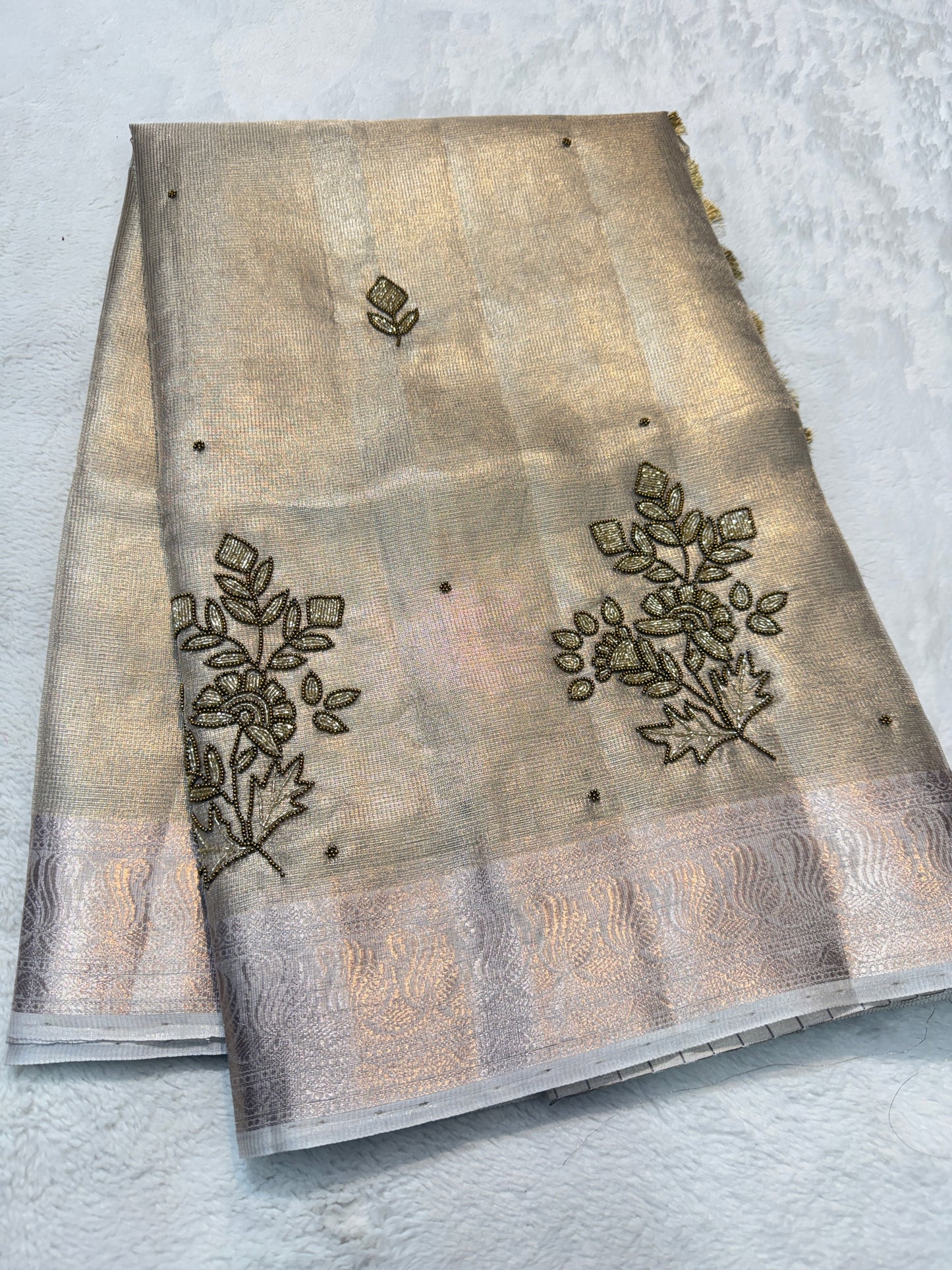 Beige shade tissue designer hand work Banarasi saree