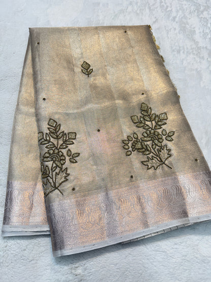 Beige shade tissue designer hand work Banarasi saree
