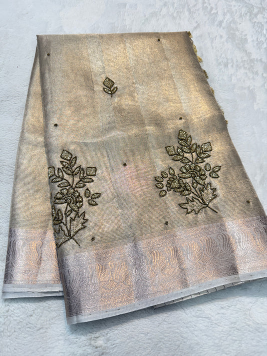 Beige shade tissue designer hand work Banarasi saree
