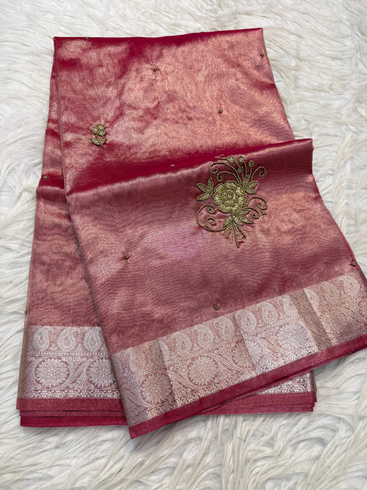 Maharani shade tissue ari & zardosi work designer Banarasi saree
