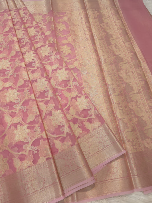 Pink shade kora organza Banarasi saree